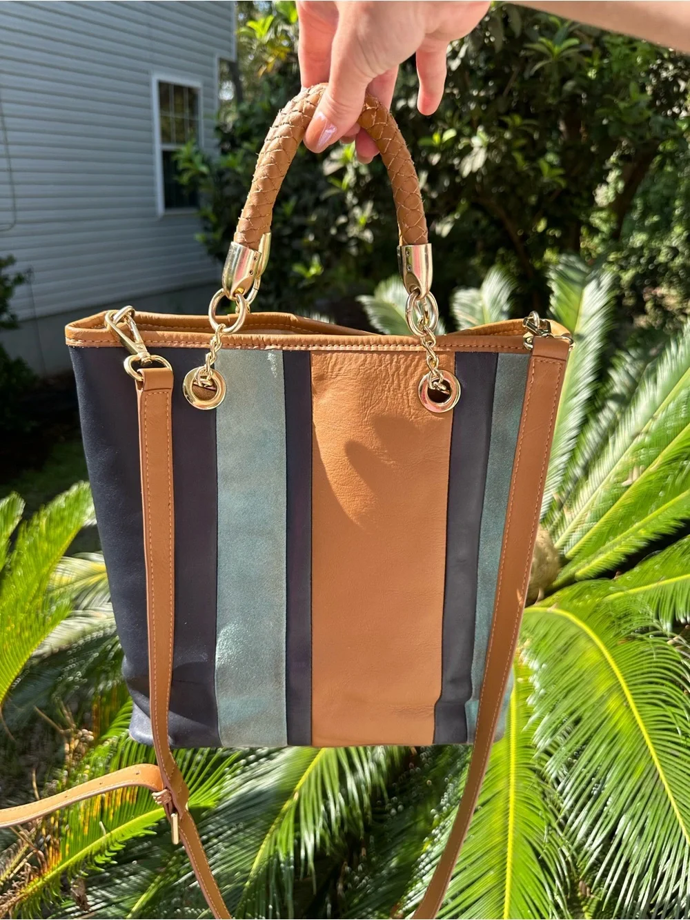 Talbots Colorblock Hobo in Tan, Navy & Teal